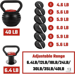 Adjustable kettlebell with Adjustable range details. 300x300 resolution