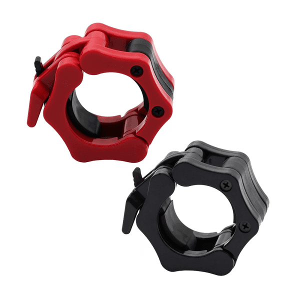 Strength Training Equipment- 1 Black and 1 red Olympic Collar (50MM) in white background