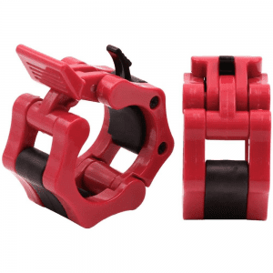 Strength Training Equipment- (300*300)- Pair of Red Olympic Collars (50MM) placed vertically