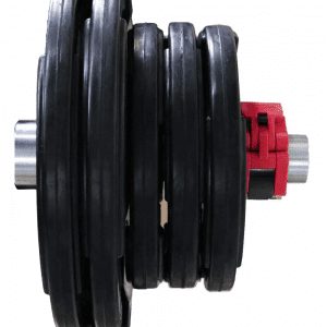 Strength Training Equipment- (300*300)- Single Red Olympic Collar (50MM) placed on barbell with weights