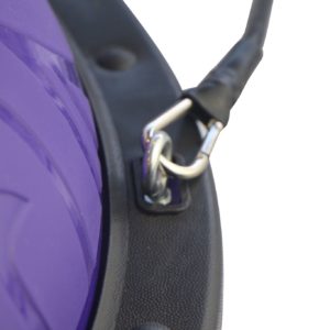 Strength Training Equipment- (300*300)- Man with gym outfit performing a squat using a Black Bosu Ball (inverted) in an indoor setting with panoramic windows with a small pond and tall hedge visible outside