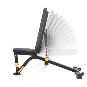 Strength Training Equipment- (300*300)- (Flat/Incline/Decline) Weight Bench DB-1003 with multiple ghost views of the seating adjustments