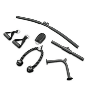 Strength Training Equipment- 6 Attachments of the Two Person Station multi gym with smith machine- Lateral Pulldown Bar, Tricep Rope, 2*Single handles, Ankle Attachment, Short Straight Bar, Tricep Bar,