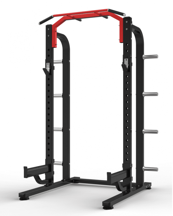 Strength Training Equipment- Half rack with black mid part and base with red top