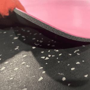 Yoga Product- Cherry Blossom Pink coloured Premium Yoga Mat lifted from the corner side