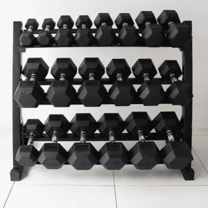Dumbbells on a 3 Tier dumbbells rack