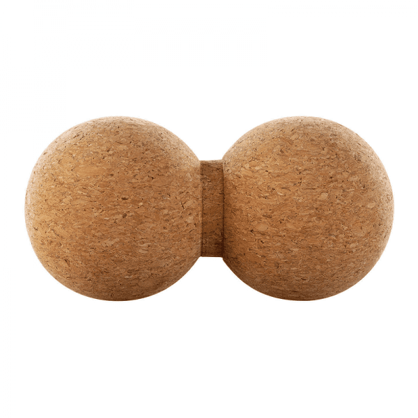 Yoga Product- Front view of the Peanut shaped Cork Massage Ball in white background