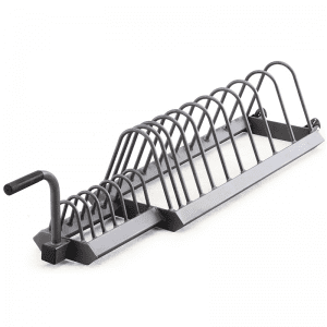 Strength Training Equipment- Profile view of the Horizontal Weight Plate Rack for Home Gym in white background