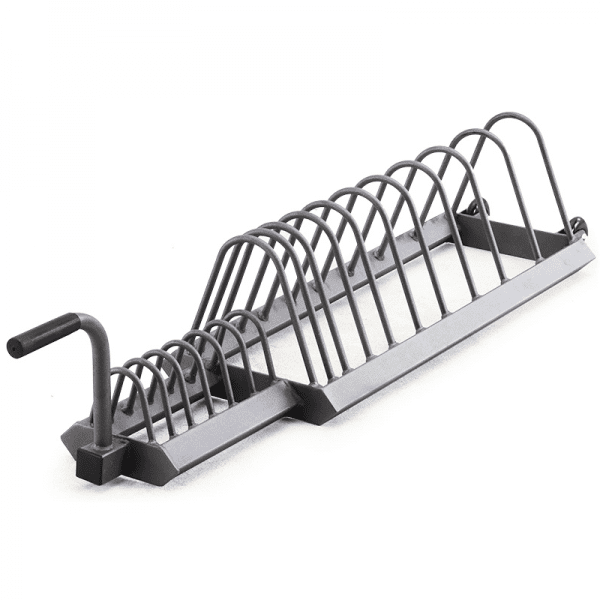 Strength Training Equipment- Profile view of the Horizontal Weight Plate Rack for Home Gym in white background