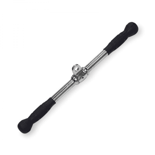 Gym Accessories- Top view of the Short Straight Bar cable attachment in white background