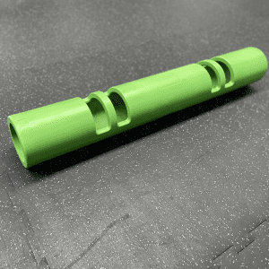 Gym Equipment- (300*300)- Profile view of the 10KG Green Colour VIPR Natural Rubber Weight Fitness Barrel on gym floor