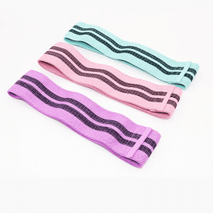 Weightlifting Accessories- (300*300) Image- Profile view of Purple, Pink and Green Hip resistance bands, all inverted revealing the anti-slip lexture