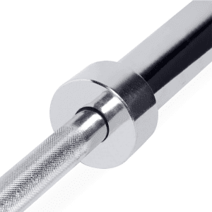 Strength Training Equipment- (300*300) Image- Close up view of the 150cm Olympic Bar with knurling, sleeve and collar in view