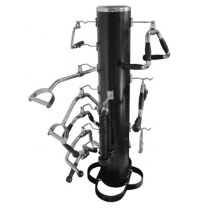 Gym accessory storage rack with white backround