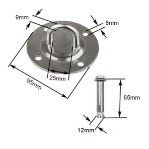 U shape ceiling hook with bolt and nuts size details